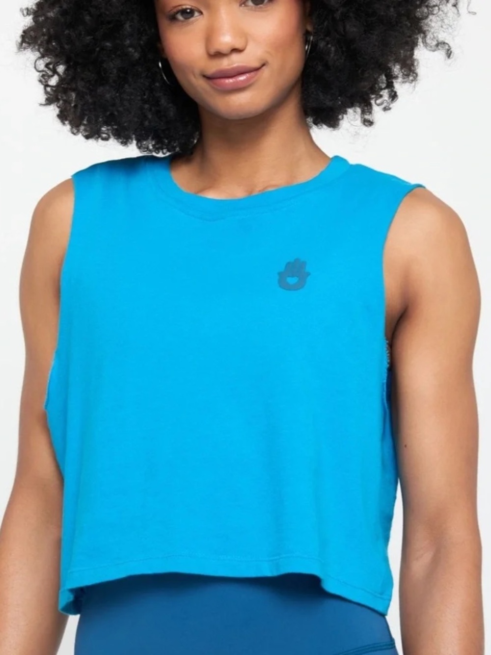 Spiritual Gangster Hamsa Callie Crop Muscle Tank Turquoise Blue MED NWT